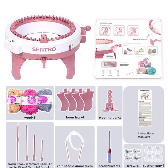 Sentro 48 Needle Knitting Machine in Pink and Gray - Picture 2 of 2